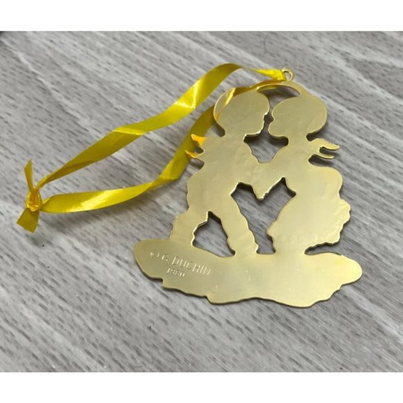 Vintage Brass Christmas Tree Ornament First Kiss G Duchin 1980 Personalized - Picture 2 of 5